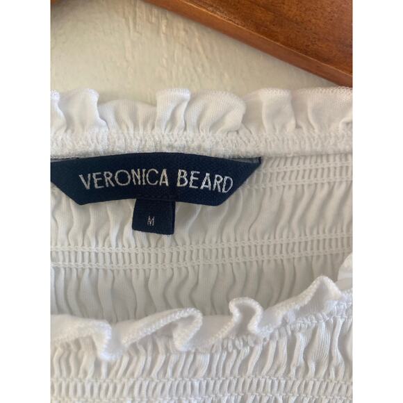 Veronica Beard Langston Smocked Ruffle Top Blouse White Elevated Basic M Cotton - Picture 7 of 11